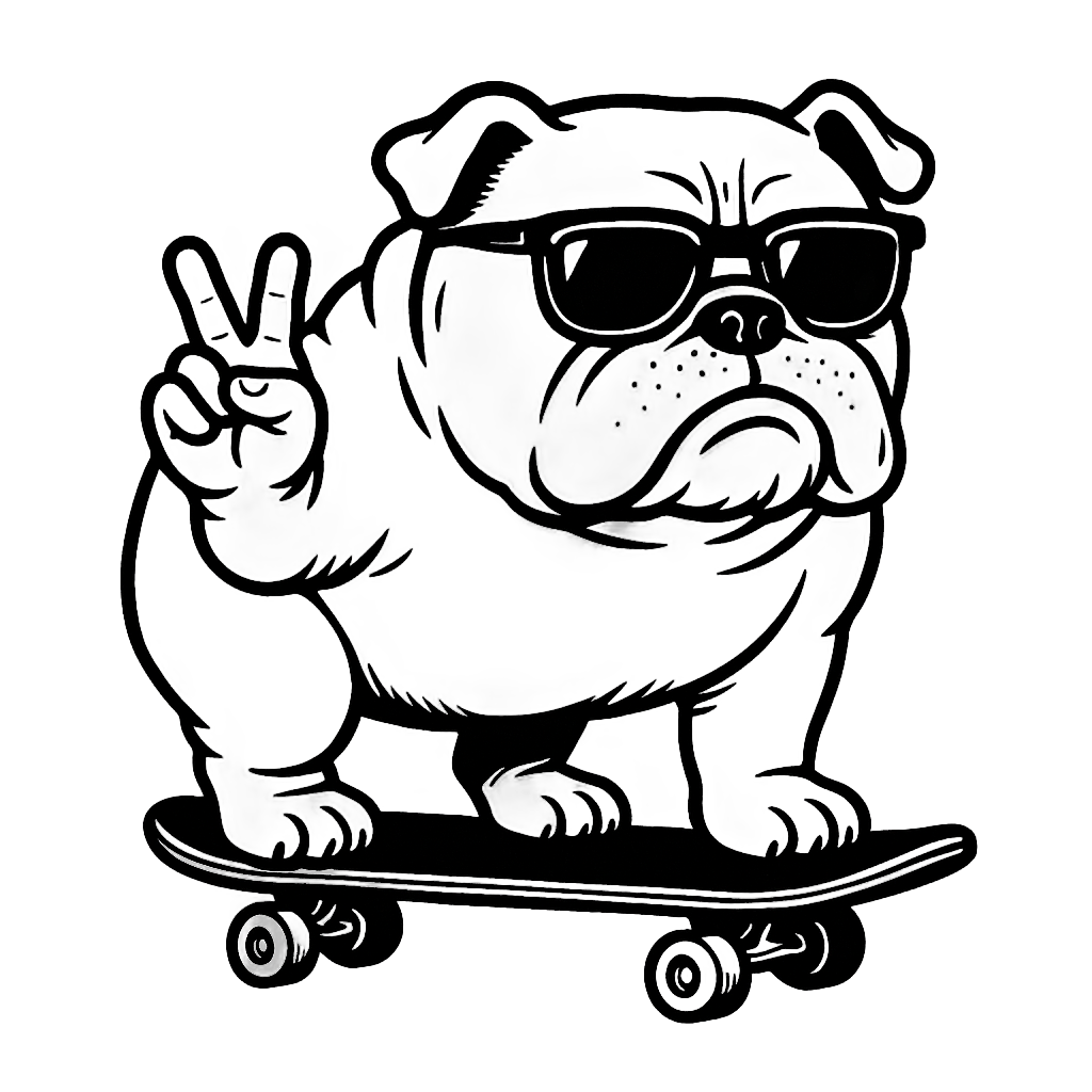 DOG BOWL Mascot - Cool Bulldog on Skateboard